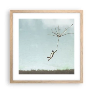 Plagát v ráme zo svetlého duba - Lietajúca púpava - 40x40 cm