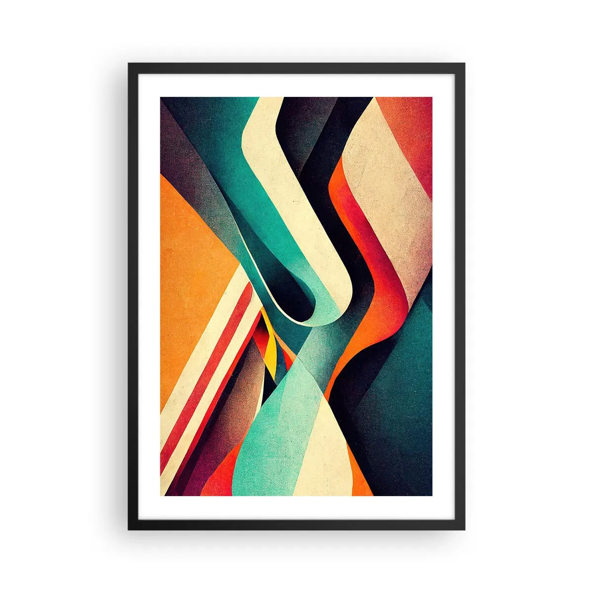 Plagát v čiernom ráme - Abstraktné vlny v žiarivých retro farbách - 50x70cm - Intenzívna kompozícia - Moderná nástenná dekorácia do obývacej izby a spálne ARTTOR