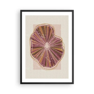 Plagát v čiernom ráme - Abstraktný prierez stromu v odtieňoch ružovej a hnedej. - 50x70cm - Radiálna abstrakcia - Moderná nástenná dekorácia do obývacej izby a spálne ARTTOR