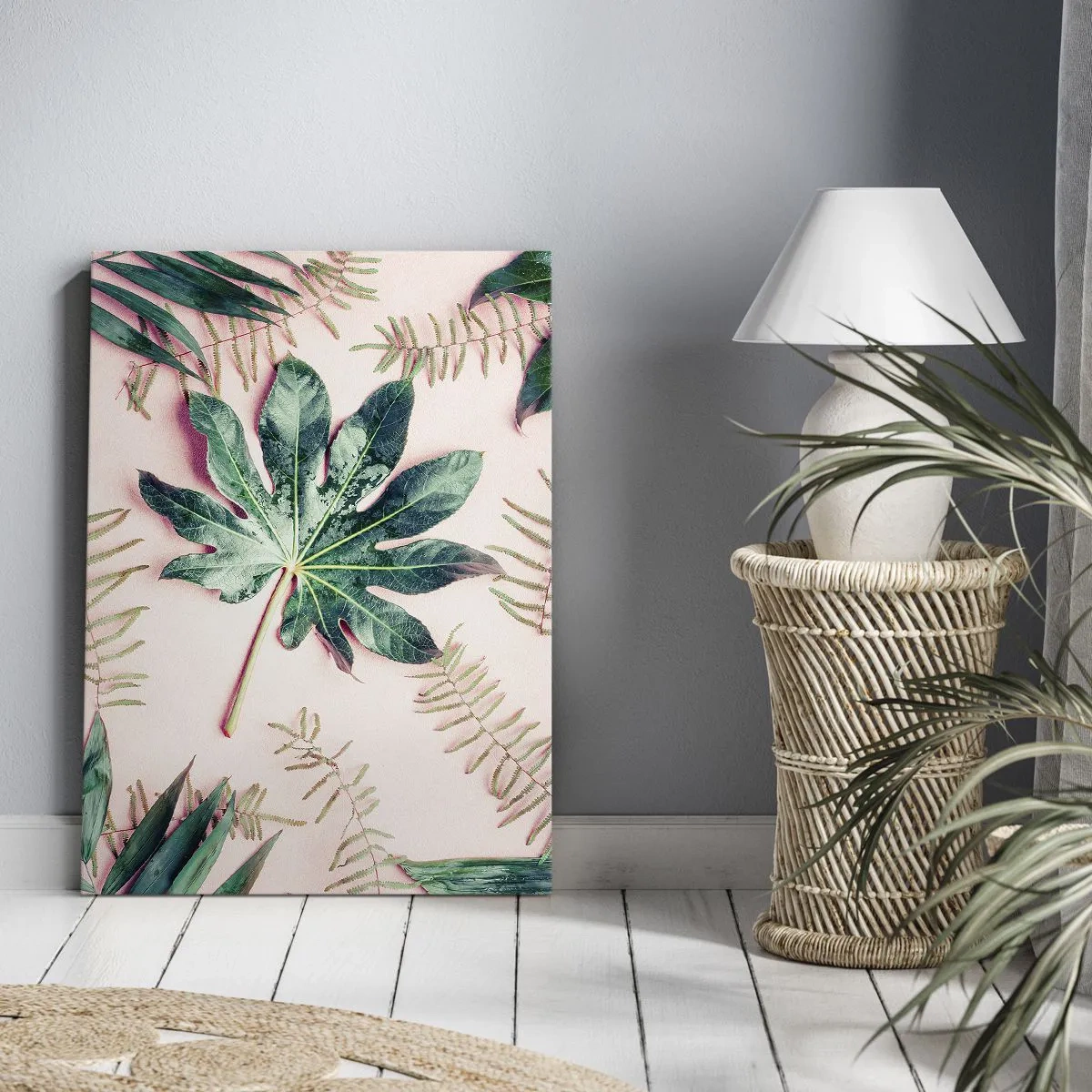 Obraz na plátne - Štúdia zelenej na ružovom pozadí - 65x120 cm