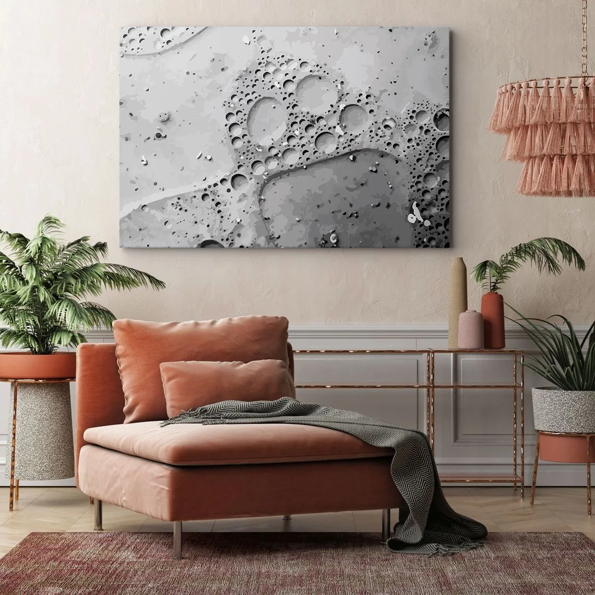 Obraz na plátne - Čiernobiely bublinový vzor v minimalistickom štýle - 70x50cm - Stopa po spenenom - Moderná nástenná dekorácia do obývacej izby a spálne ARTTOR