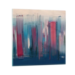 Obraz na skle - Vertikálna kompozícia v modrej a červenej - 50x50 cm