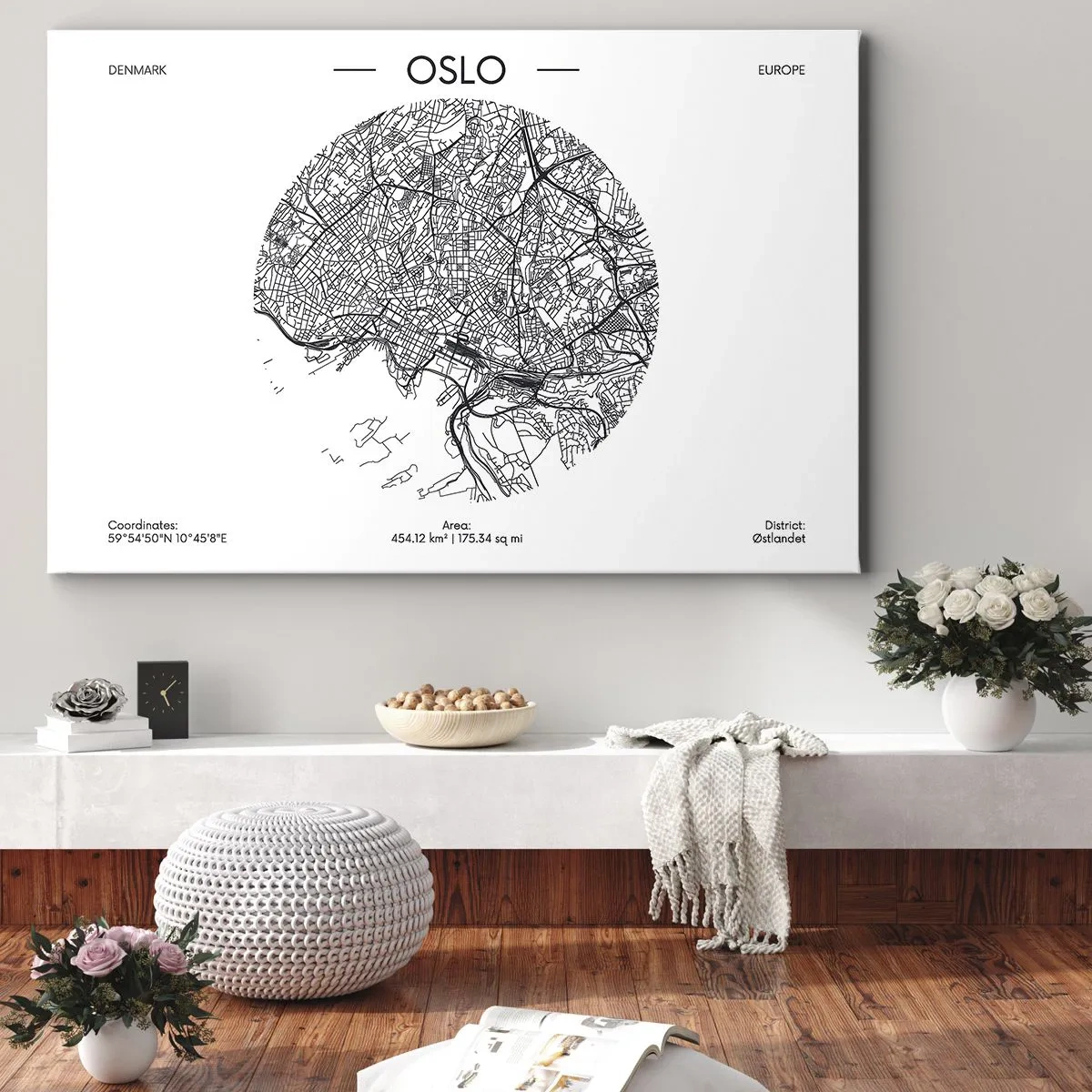 Obraz na plátne - Mapa Osla v minimalistickom čiernobielom štýle. - 70x50cm - Anatómia Osla - Moderná nástenná dekorácia do obývacej izby a spálne ARTTOR