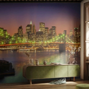 Fototapeta Premium Sand - Tu svetlo nikdy nezhasne - Mesto, New York, Brooklynský most - 100x70 cm