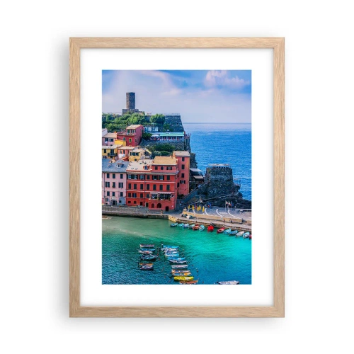 Plagát v ráme zo svetlého duba - Stredomorské kúzelné mestečko - 30x40 cm