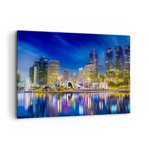 Obraz na plátne - Dúhová noc metropoly - 100x70 cm