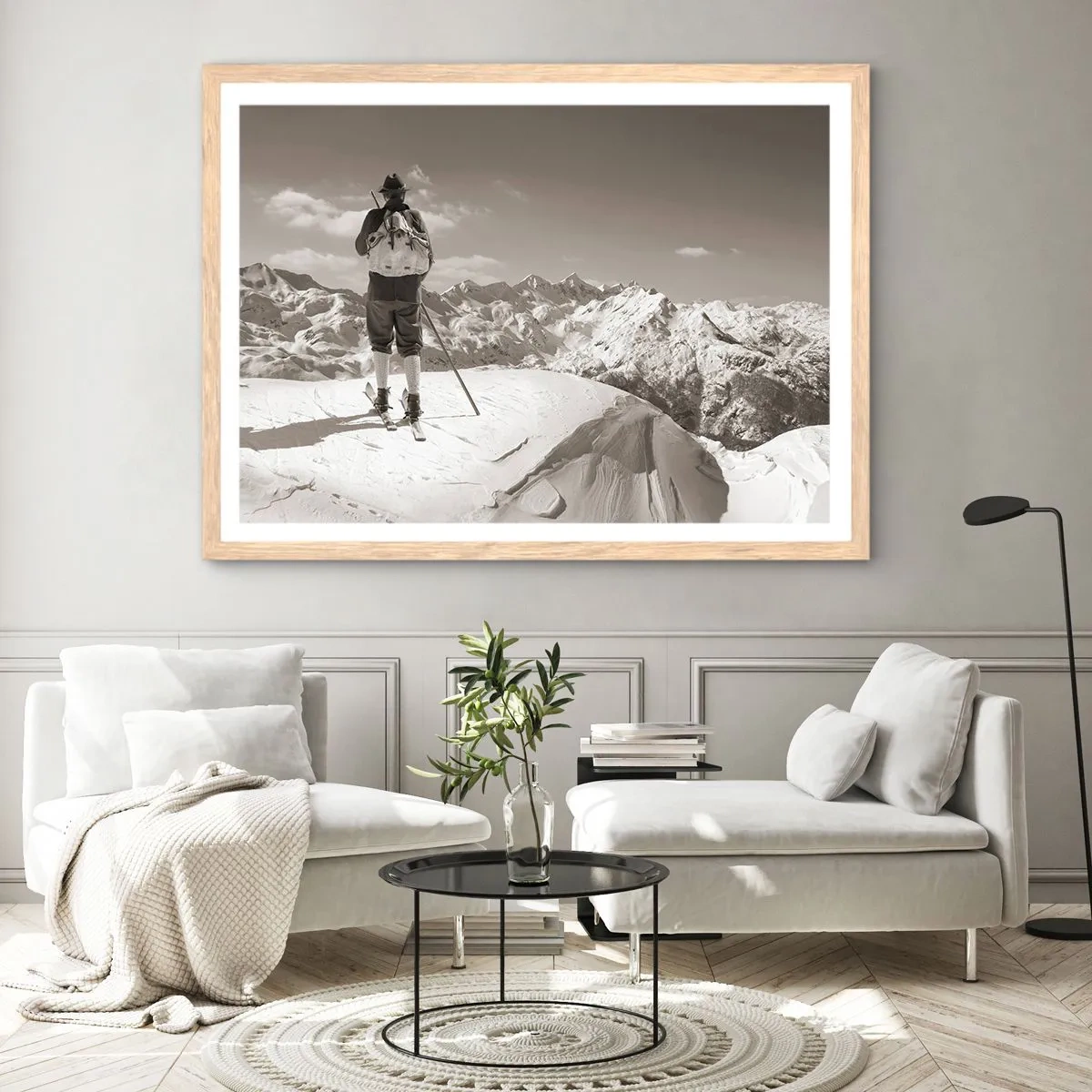 Plagát v ráme zo svetlého duba - Rovnaké hory - 100x70 cm