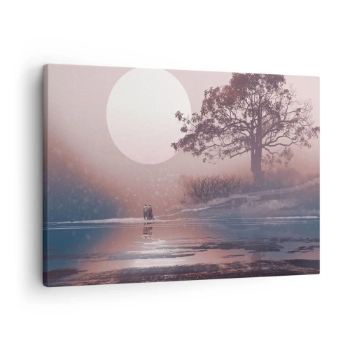 Obraz na plátne - Romantická scéna s mesiacom a stromom pri vode - 70x50cm - Nočné zázraky - Moderná nástenná dekorácia do obývacej izby a spálne ARTTOR