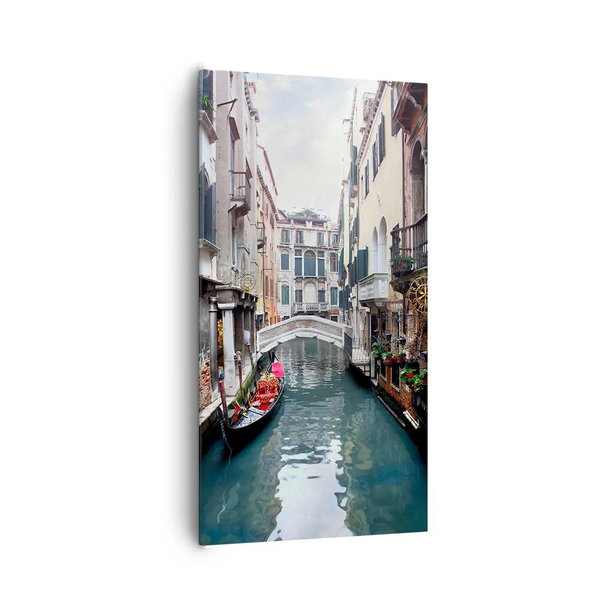 Obraz na plátne - Benátska krajina s gondolou a mostíkom - 65x120 cm