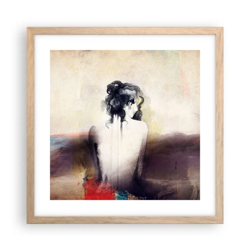 Plagát v ráme zo svetlého duba - Jemné línie, oválne tvary - 40x40 cm