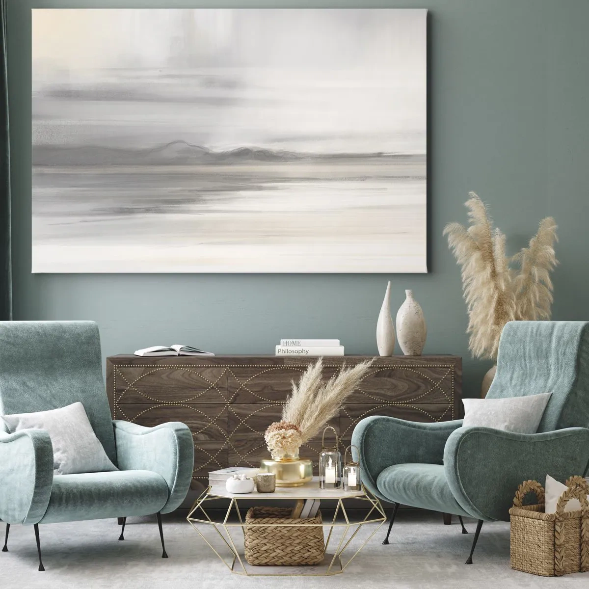 Obraz na plátne - Jemná krajina v odtieňoch sivej a béžovej - 70x50cm - Zamyslená diaľka - Moderná nástenná dekorácia do obývacej izby a spálne ARTTOR