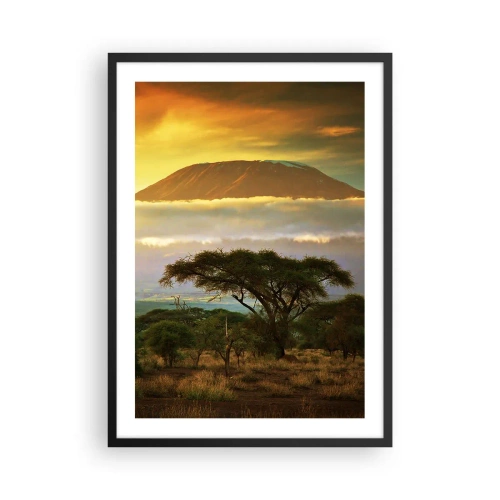 Plagát v čiernom ráme - Kilimandžáro pri západe slnka v africkej savane - 50x70cm - Sen cestovateľa - Moderná nástenná dekorácia do obývacej izby a spálne ARTTOR