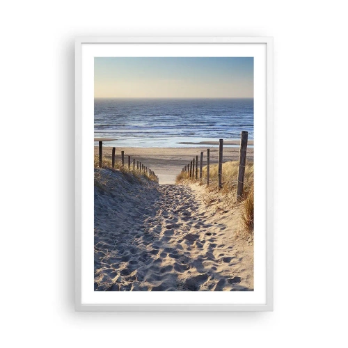 Plagát v bielom ráme - Šumenie mora, spev vtákov, divoká pláž uprostred trávy… - 50x70 cm