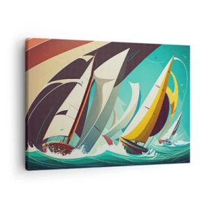 Obraz na plátne - Dynamická ilustrácia plachetníc v rozbúrenom mori. - 70x50cm - Ako vychádzať so živlami - Moderná nástenná dekorácia do obývacej izby a spálne ARTTOR
