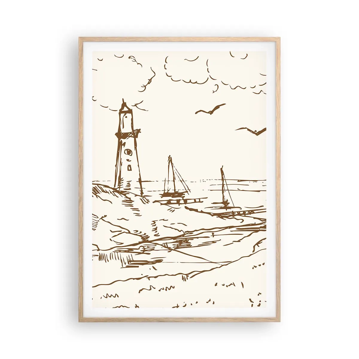 Plagát v ráme zo svetlého duba - Náčrt letných spomienok - 70x100 cm