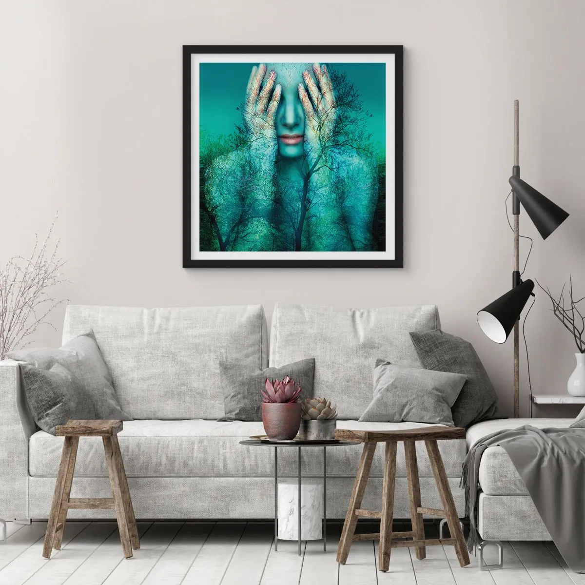 Plagát v čiernom ráme - Ponorená do modrej - 60x60 cm