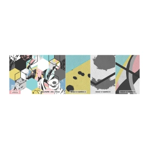 Vzorka fototapety Premium Sand - Šesťuholníky a kocky v šiestich farbách - Abstrakcia, Kus, Moderný vzor - 100x30 cm
