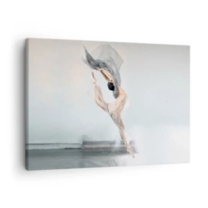 Obraz na plátne - Tanečník v dynamickom pohybe na svetlom pozadí - 70x50cm - V tanečnom vytrhnutí - Moderná nástenná dekorácia do obývacej izby a spálne ARTTOR
