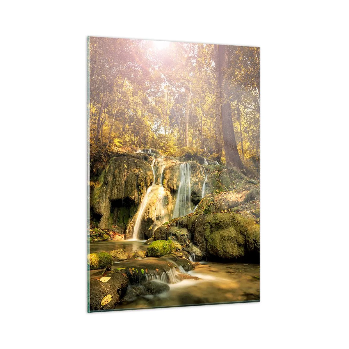 Obraz na skle - Lesný vodopád v zeleni - 50x70 cm