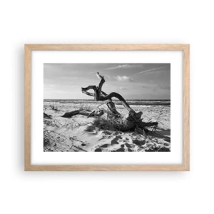 Plagát v ráme zo svetlého duba - Morská socha - 40x30 cm