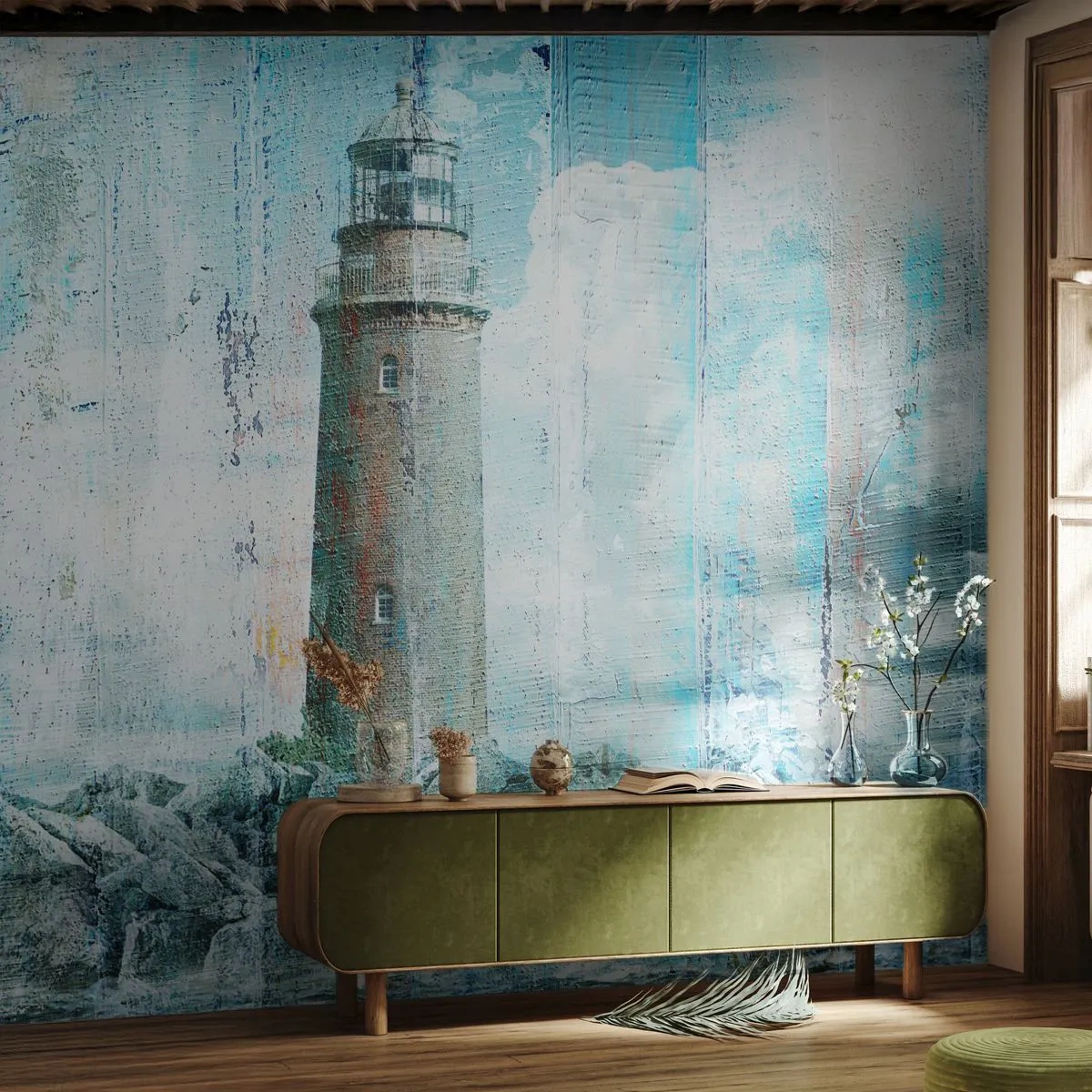 Fototapeta Premium Canvas - Na starom dreve - Abstrakcia, Maják, More - 500x350 cm