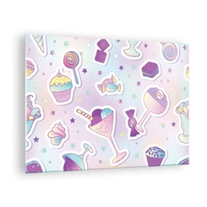 Obraz na skle - Farebný motív sladkostí s pastelovým pozadím - 70x50cm - Aby boli každý deň narodeniny - Moderná nástenná dekorácia do obývacej izby a spálne ARTTOR