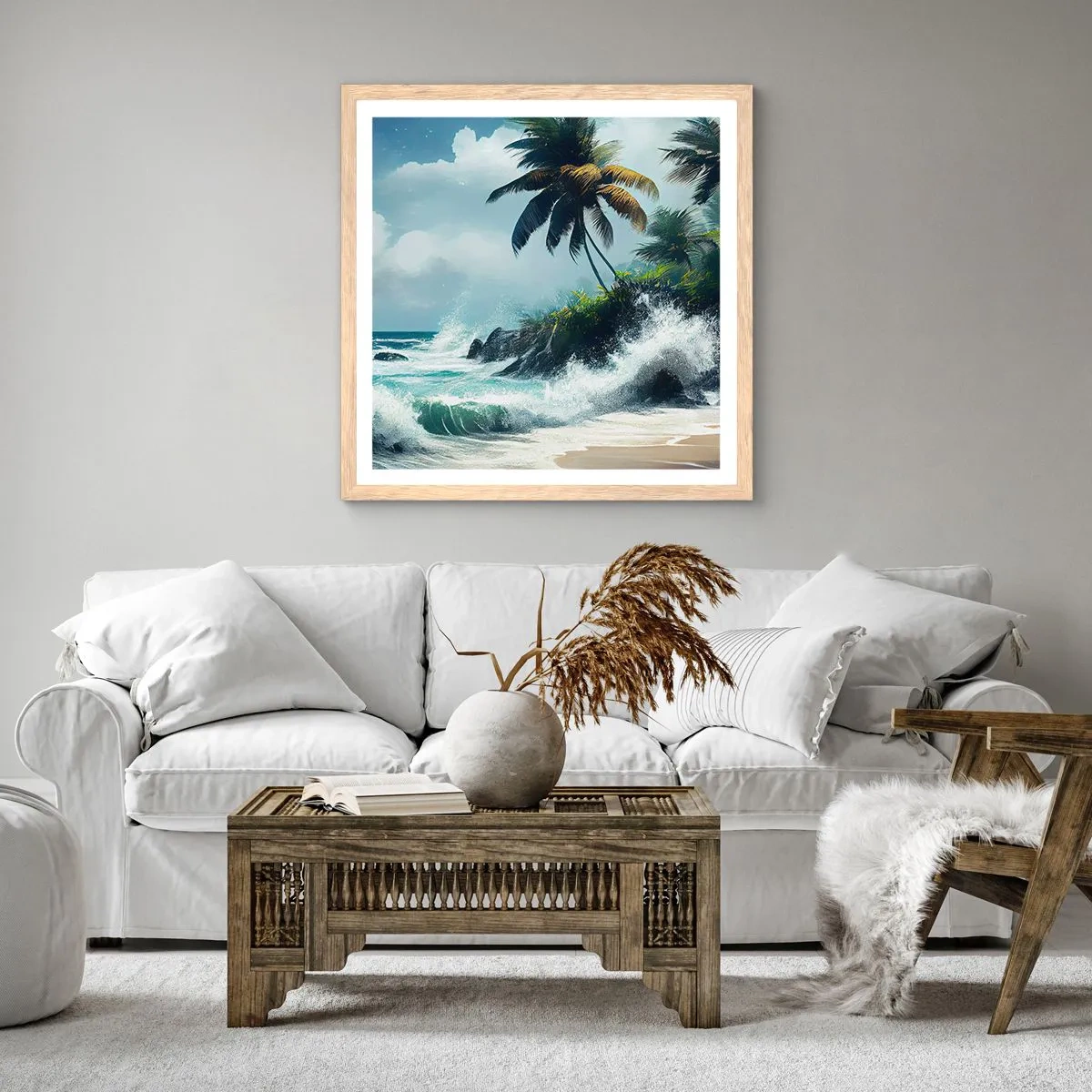 Plagát v ráme zo svetlého duba - Na tropickom pobreží - 40x40 cm