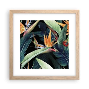 Plagát v ráme zo svetlého duba - Plamenné kvety trópov - 30x30 cm
