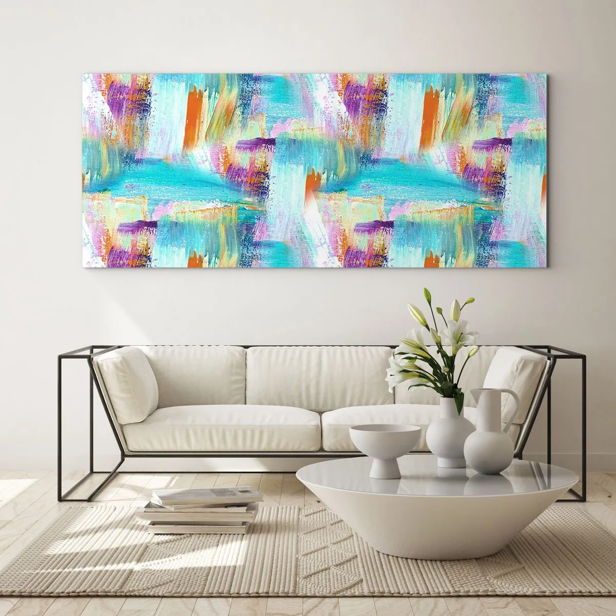 Obraz na skle - Veselé striedavé cákance - 100x40 cm