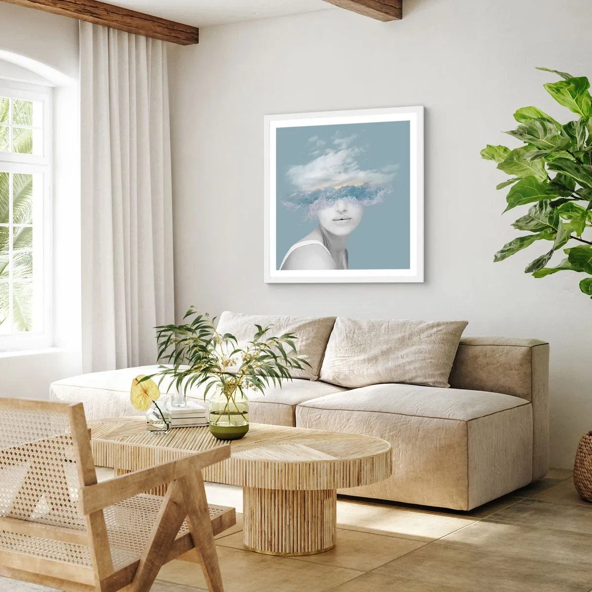Plagát v bielom ráme - S hlavou v oblakoch - 30x30 cm