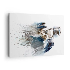 Obraz na plátne - Kapitán s ďalekohľadom v dynamickej akvarelovej scéne - 70x50cm - Desať na Beaufortovej stupnici! - Moderná nástenná dekorácia do obývacej izby a spálne ARTTOR