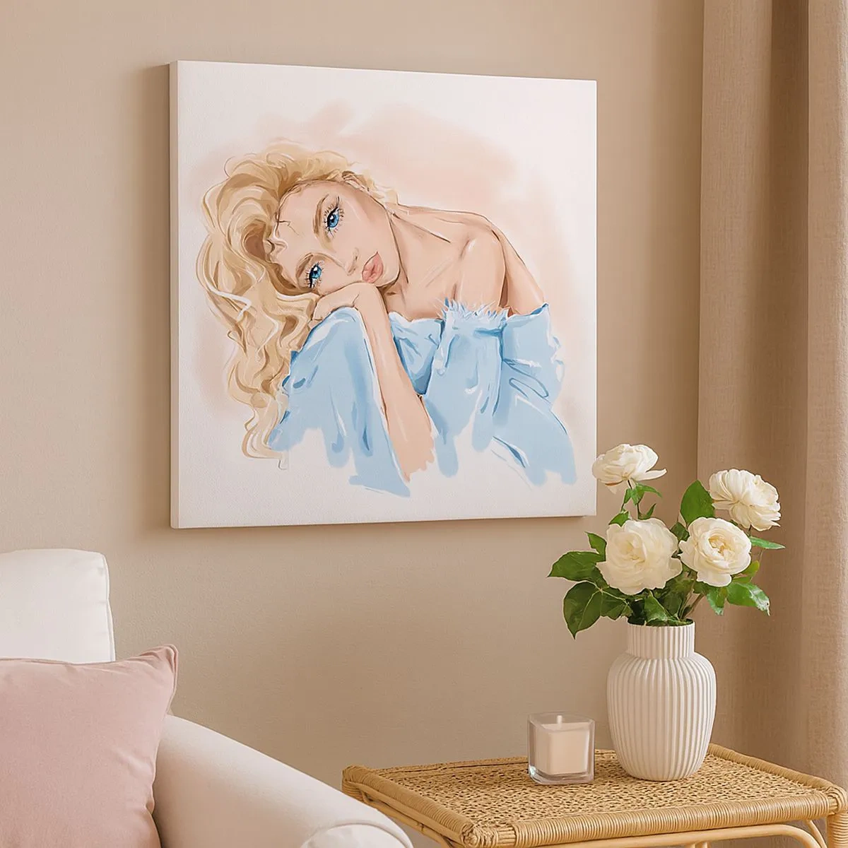 Obraz na plátne - Zasnená v modrej - 30x30 cm