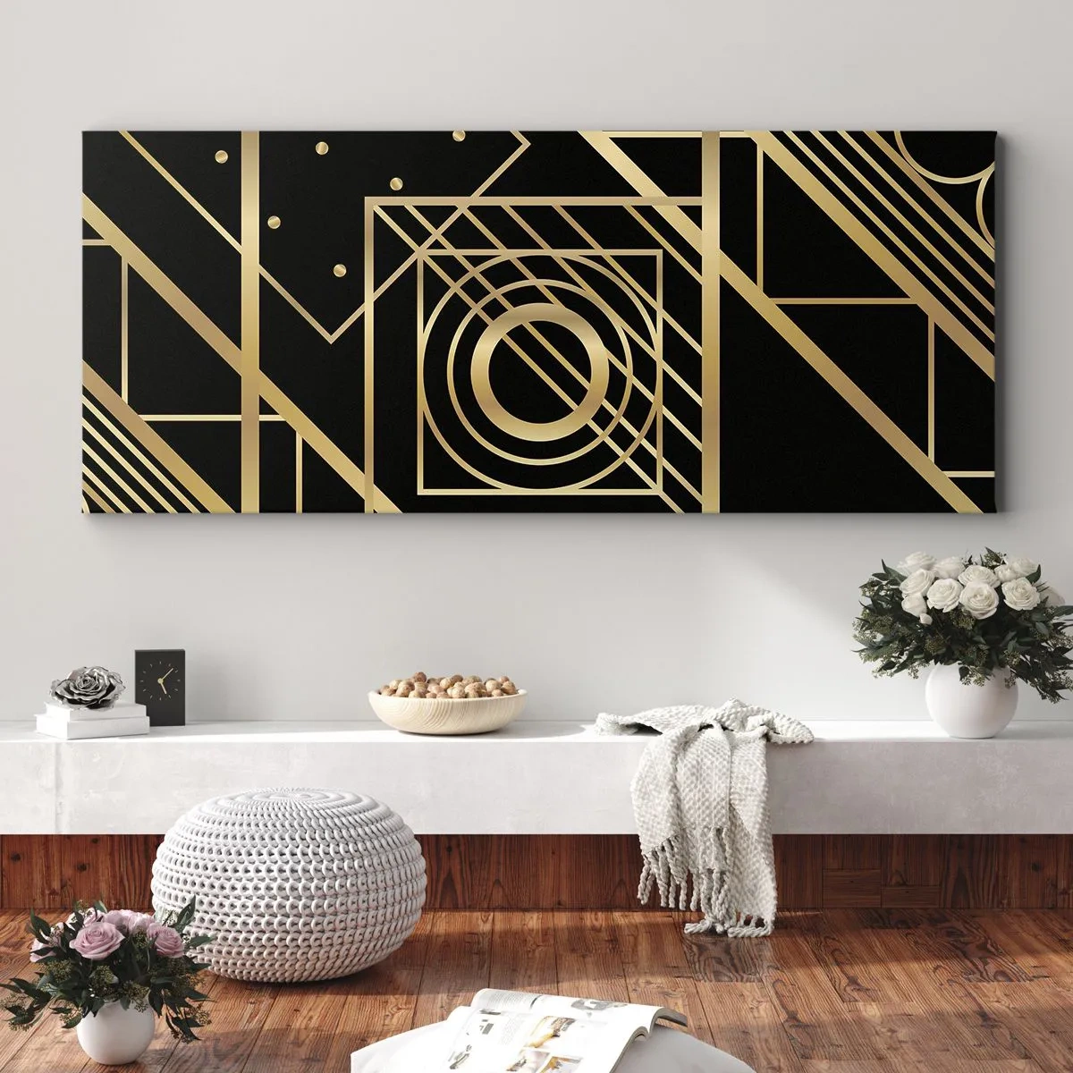 Obraz na plátne - Zlatá geometria - 100x40 cm