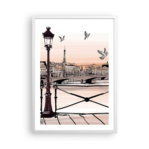 Plagát v bielom ráme - Nad strechami Paríža - 50x70 cm