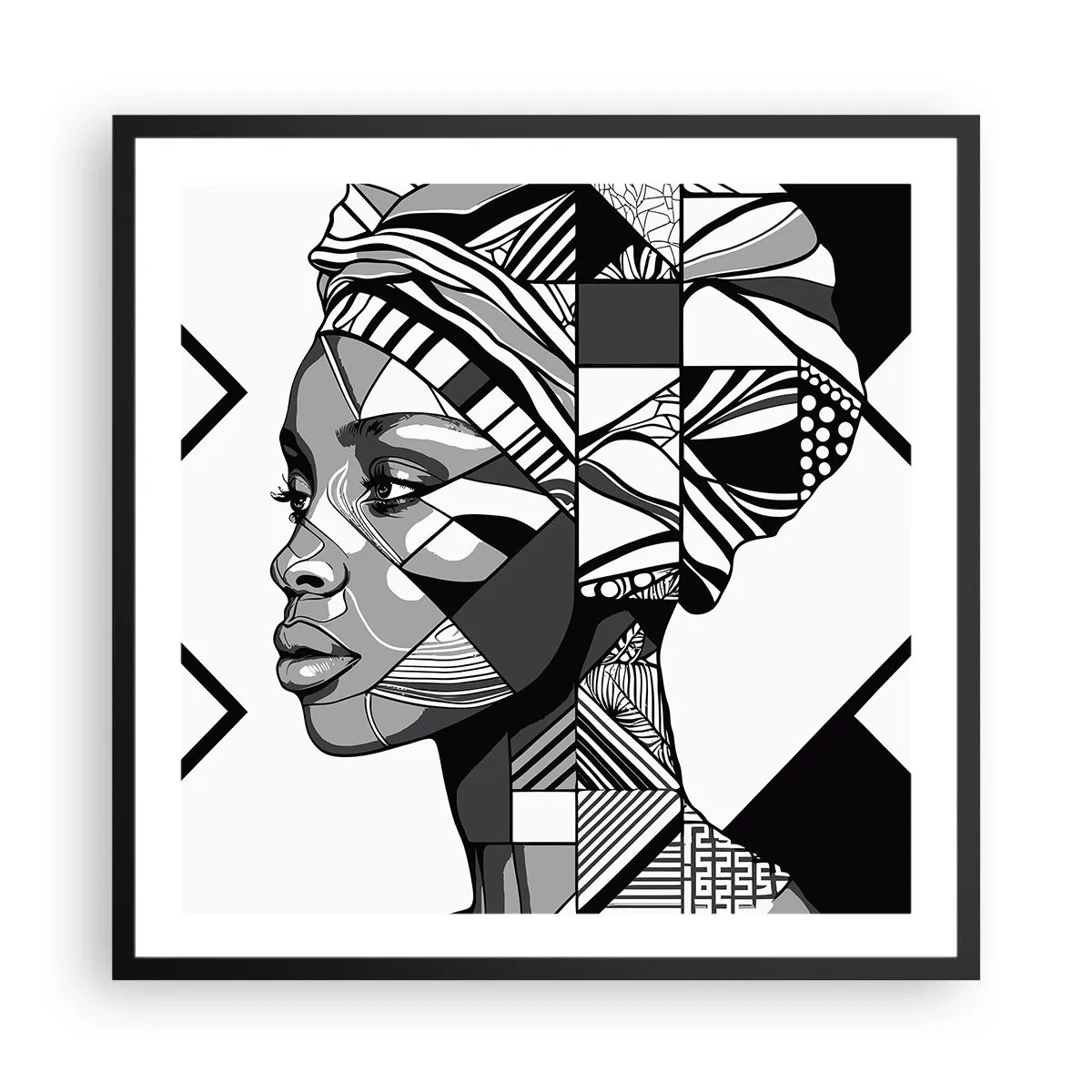 Plagát v čiernom ráme - Etnický portrét - 60x60 cm