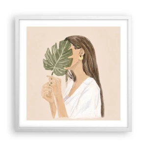 Plagát v bielom ráme - Tajomný portrét s vejárom - 50x50 cm