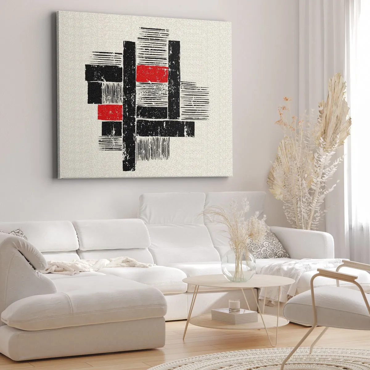 Obraz na plátne - Abstraktná geometrická kompozícia v čiernej a červenej farbe - 70x50cm - Červené a čierne - Moderná nástenná dekorácia do obývacej izby a spálne ARTTOR