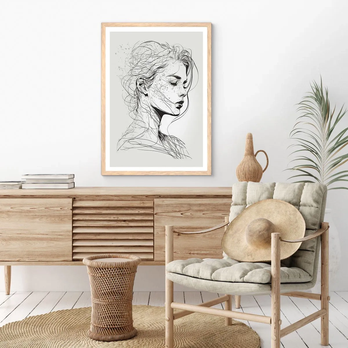 Plagát v ráme zo svetlého duba - Portrét v zamyslení - 50x70 cm