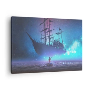 Obraz na plátne - Fantastická loď proti hviezdnej oblohe - 70x50cm - Stretnutie s mýtom mora - Moderná nástenná dekorácia do obývacej izby a spálne ARTTOR