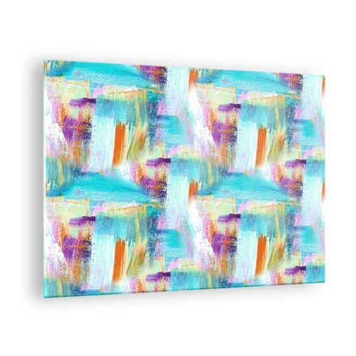 Obraz na skle - Farebná abstrakcia s ťahmi štetcom v pastelových a žiarivých farbách. - 70x50cm - Veselé striedavé cákance - Moderná nástenná dekorácia do obývacej izby a spálne ARTTOR