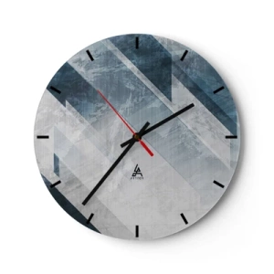 Nástenné hodiny - Geometrické pruhy v odtieňoch sivej a tmavomodrej vytvárajú hĺbku - 30x30cm - Priestorová kompozícia – pohyb šedej - Moderná nástenná dekorácia do obývacej izby, kuchyne a spálne ARTTOR