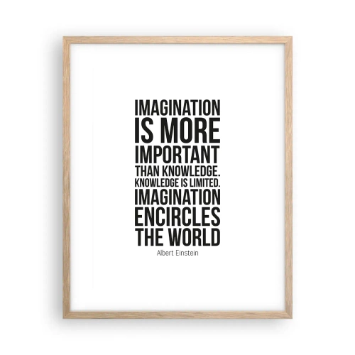 Plagát v ráme zo svetlého duba - Einstein o sile predstavivosti - 40x50 cm