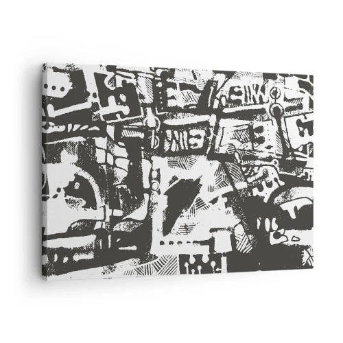 Obraz na plátne - Abstraktný monochromatický retro vzor - 70x50cm - Poriadok alebo chaos? - Moderná nástenná dekorácia do obývacej izby a spálne ARTTOR