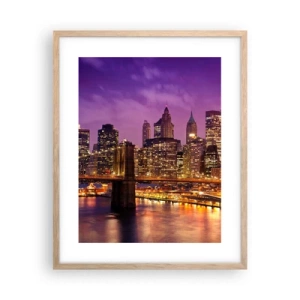 Plagát v ráme zo svetlého duba - Fialovo-zlatý Manhattan - 40x50 cm