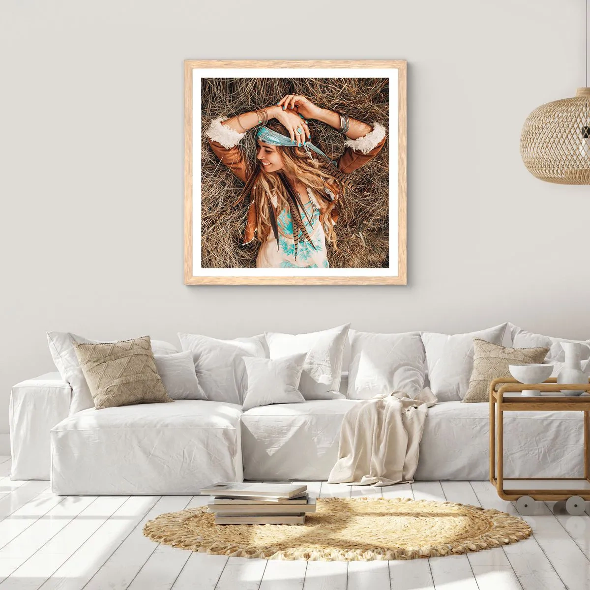 Plagát v ráme zo svetlého duba - Na ceste do leta lásky - 60x60 cm