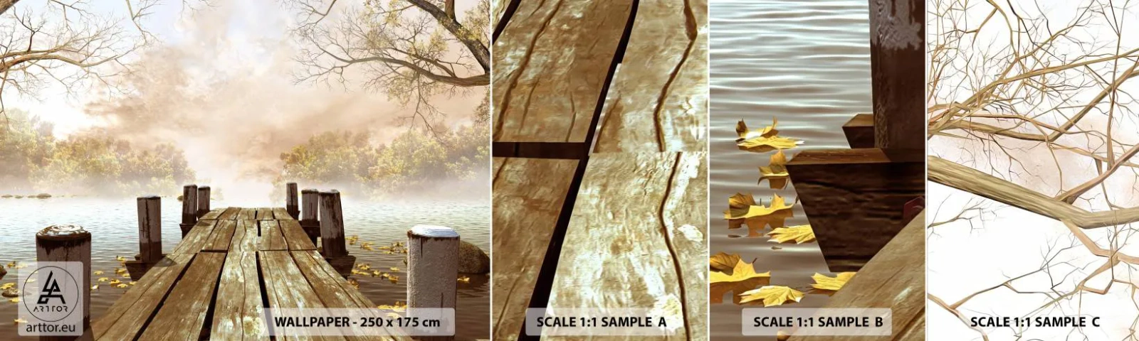 Vzorka Fototapeta Standard Eco - Jemný smútok jesene - Krajina, Jazero, Drevený most - 100x30 cm