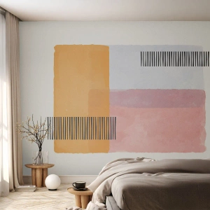 Fototapeta Standard Eco - Minimalistická geometrická kompozícia s čiarovými kódmi - 100x70cm - Z rohu do rohu - Moderná nástenná dekorácia do obývacej izby a spálne ARTTOR