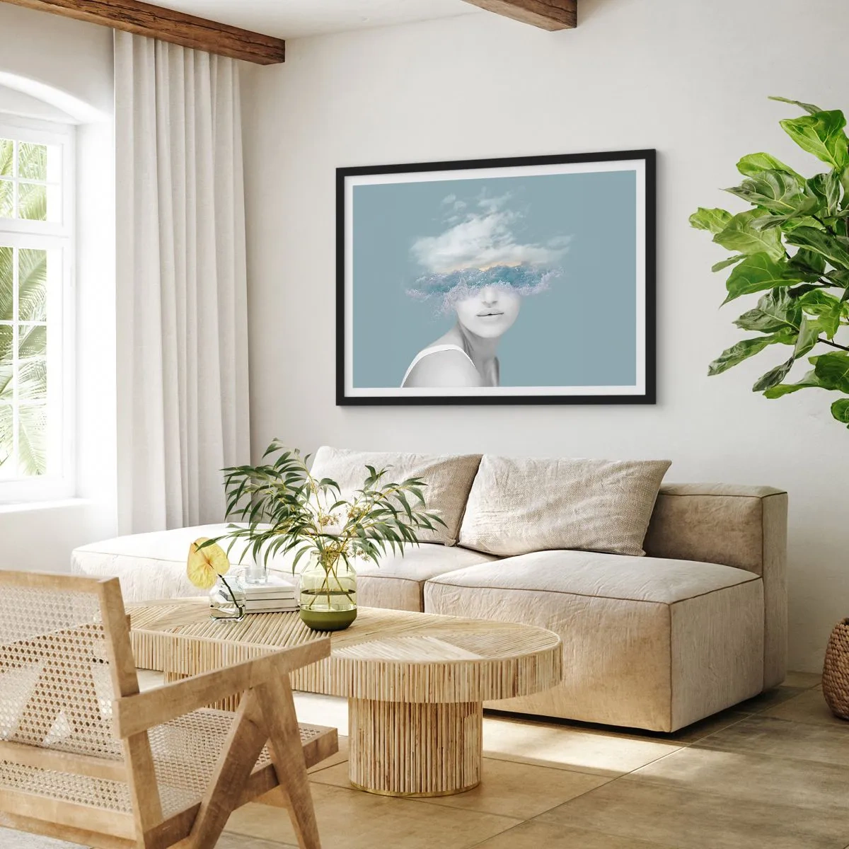 Plagát v čiernom ráme - S hlavou v oblakoch - 70x50 cm