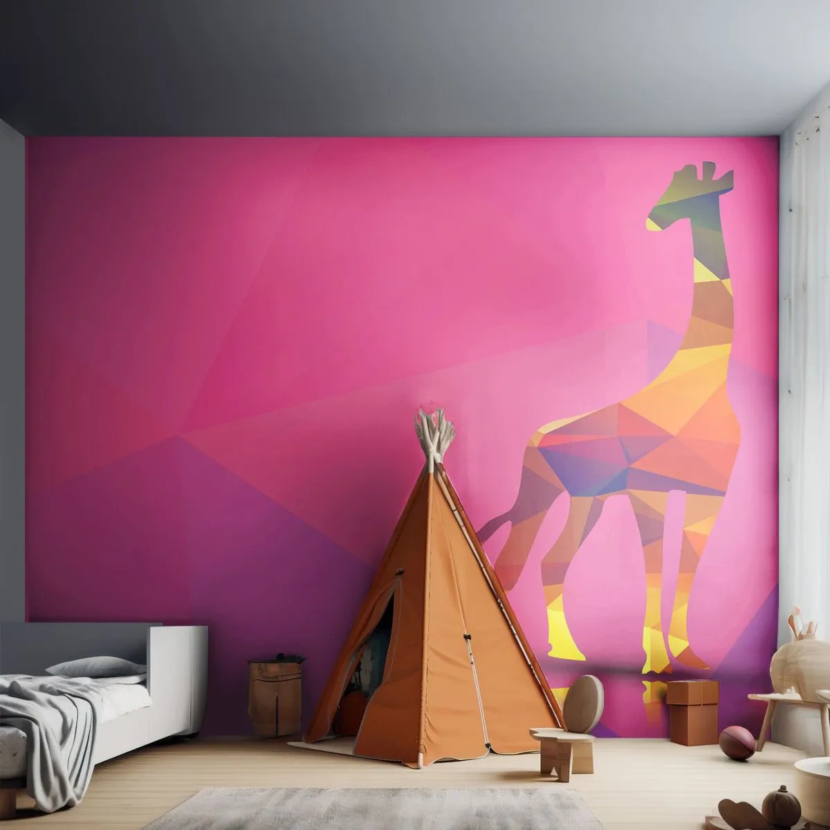 Fototapeta Standard Eco - V farbách savany - Zvieratá, Žirafa, Geometrický obrazec - 250x175 cm