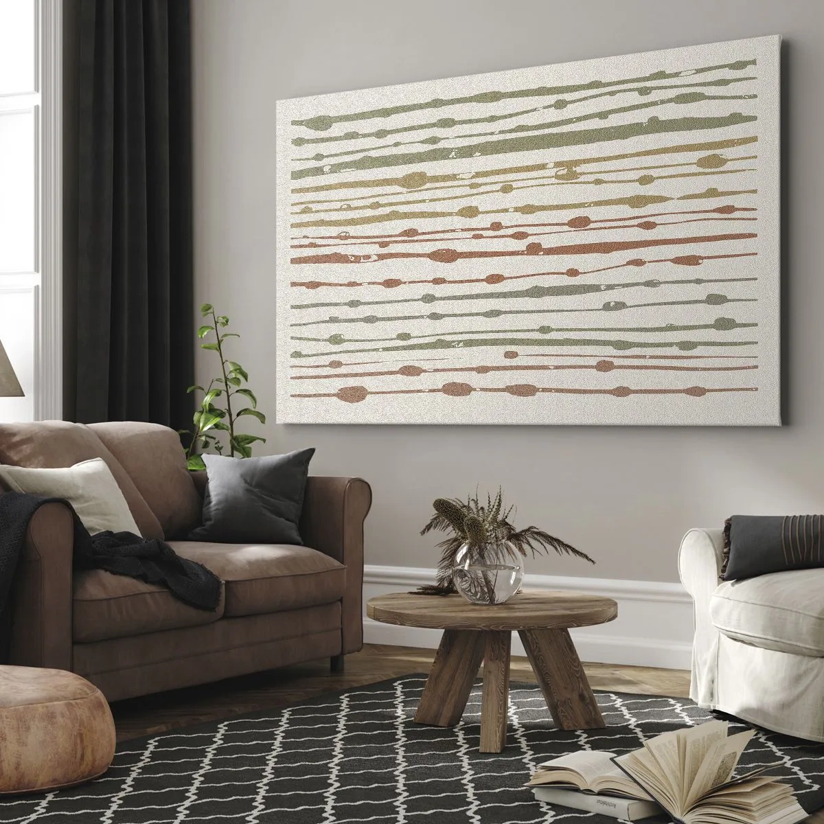 Obraz na plátne - Vzor čiar v teplých odtieňoch na svetlom pozadí - 70x50cm - Hudobný záznam farieb - Moderná nástenná dekorácia do obývacej izby a spálne ARTTOR